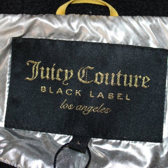 Juicy Couture Black Label Gloss Metalic Graphic Puffer Hooded Coat, Size Large - Picture 9 of 10